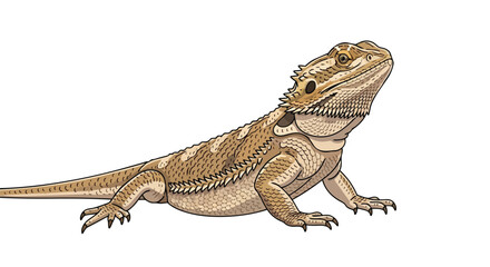 Obraz premium Detailed illustration of a solitary bearded dragon reptile on a clean white background isolated, showcasing its scaly skin texture and