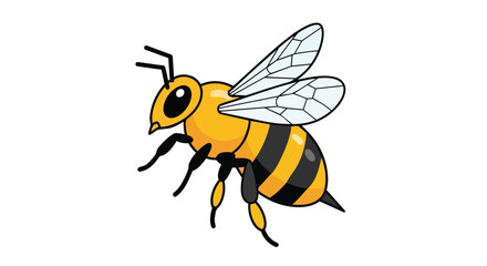 Obraz premium Whimsical Illustration of a Stylized Yellow and Black Striped Bee with Translucent Wings Set Against a White Background