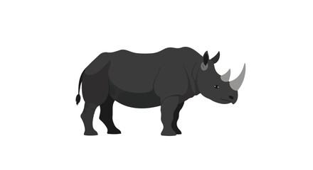 Fototapeta premium A stylized illustration of a black rhinoceros standing proudly against a clean white background, showcasing its formidable horns and sturdy build