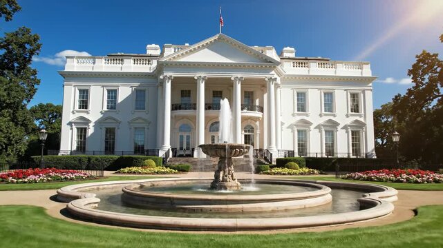 White House with fountain and garden