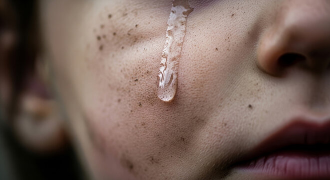 Child's Tear Rolling Down Dirty Cheek