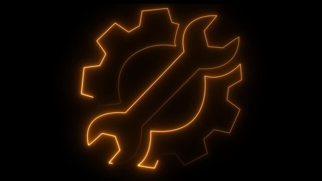 Neon Glowing Settings Icon Animation on Dark Background for App UI, Web Interface, System Configuration and Digital Control Design