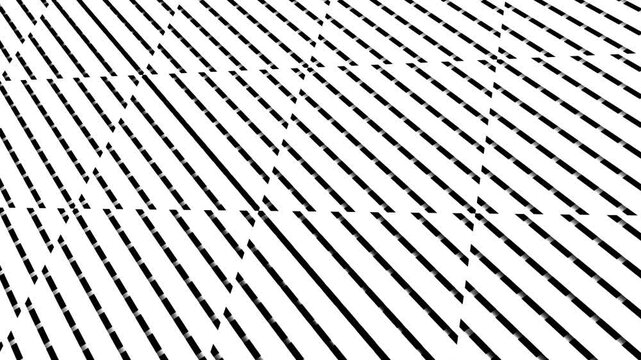 Abstract monochrome wavy tile pattern with black dashed lines, seamless motion background loop