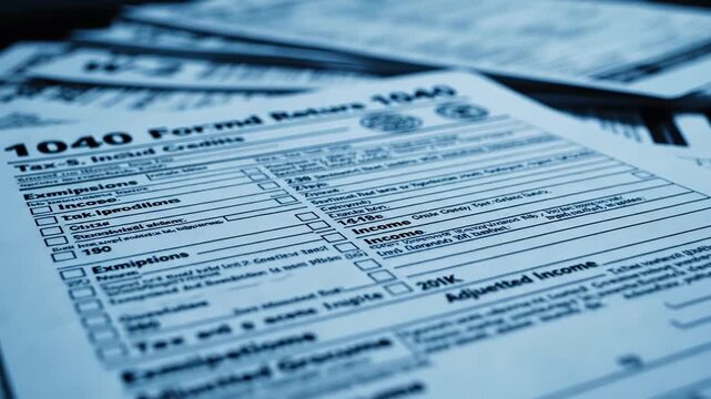 Tax return forms stacked together