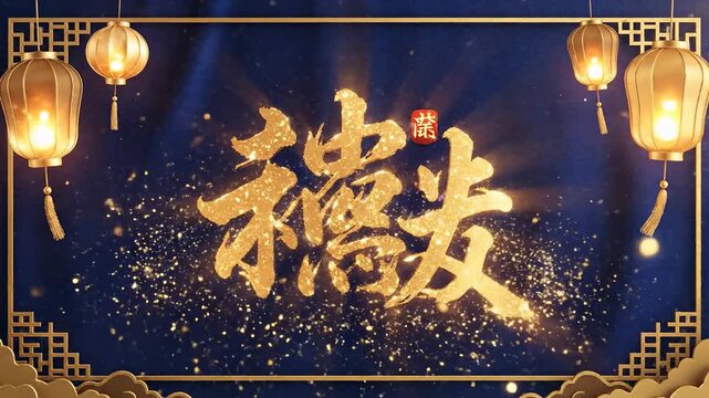 Golden Chinese Calligraphy Characters for Festive Celebrations, Lanterns, and Decorative Borders