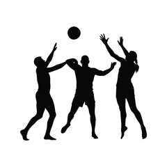 Group of people playing volleyball in action silhouette vector illustration, beach volleyball silhouette vector illustration