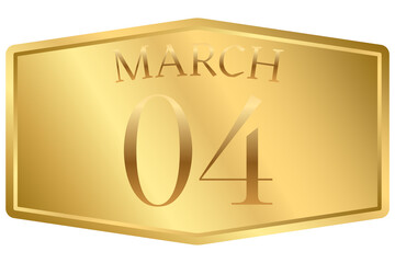 4 March calendar single day, week vector, illustration icon. golden and white color background calendar page vector for of the month March 4
