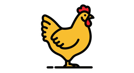 Yellow Cartoon Chicken Illustration Standing Sideways. © Tukang