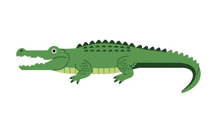Fototapeta premium Vibrant stylized illustration of a friendly green alligator with a cheerful expression and visible teeth on a clean white background