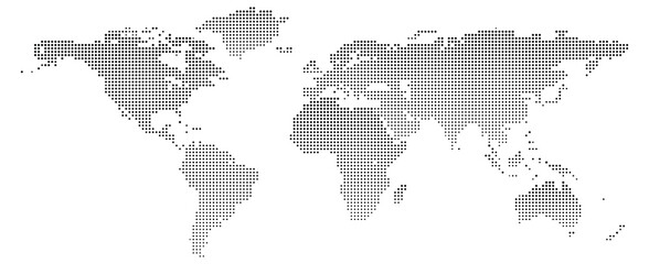 Black halftone dotted world map. World halftone map. © MdIsmail