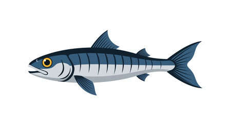 Fototapeta premium Illustrative depiction of a sleek, silvery blue barracuda swimming gracefully against a stark white backdrop, showcasing its streamlined form and