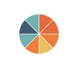 Fototapeta premium A colorful pie chart vector graphic with eight sections in a modern flat design style