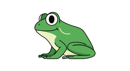 Obraz premium Cute cartoon green frog illustration with big eyes and a happy smile on a white background