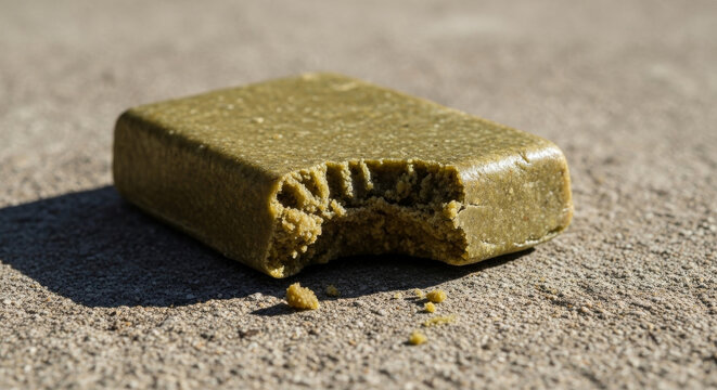 Olive Green Energy Bar with Bite Taken Out