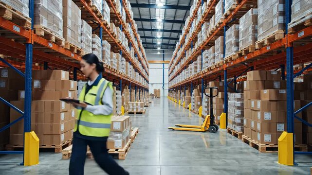 Warehouse worker with stacked boxes