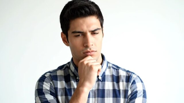 Thoughtful Man Contemplating with Hand on Chin.