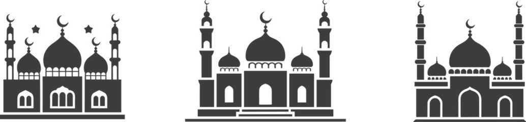 Islamic mosque illustration set with domes and minarets crescent symbols, Ramadan flat vector illustration collection © Creative Soul