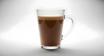 Hot freshly brewed coffee in clear glass mug with handle