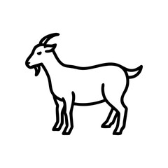 Fototapeta premium A stylized black and white illustration of a standing goat with curved horns