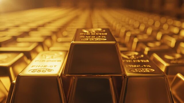 Rows of gold bars in a vault