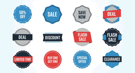 Set of 12 Sale and Discount Badges Vector