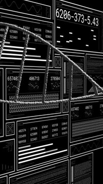 Vertical video: Gauge updating starting pan, helix swinging over data wall, showing live stats