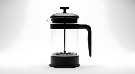 Modern French press coffee maker with clear glass carafe and black handle