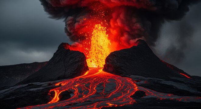 Lava Eruption Spouting From Volcano