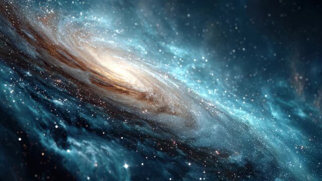 Journey through the swirling cosmic wonders of a vibrant galaxy filled with shimmering stars and mystical hues at the break of twilight in the universe