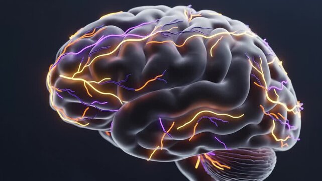 Human brain with neural pathways