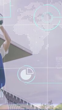 Vertical video: Soccer player picking ball up doing throw-in to restart play with HUD map overlaid