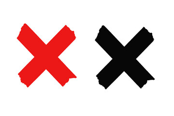 Fototapeta premium Two crossed marks in red and black colors on transparent background