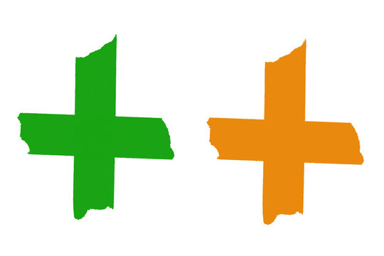 Two green and orange plus signs on transparent background
