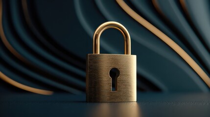 Gold padlock on dark surface with flowing cables creating secure contrast