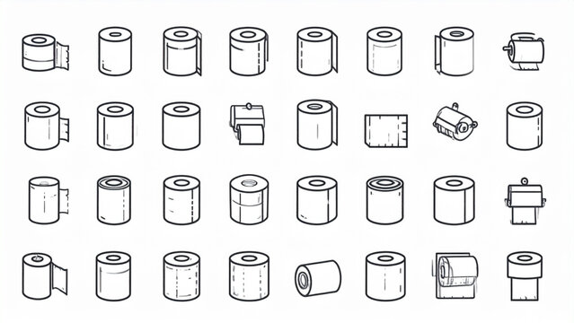 Toilet Paper Roll Line Icon Set &ndash; Clean Bathroom Essentials Outline Collection