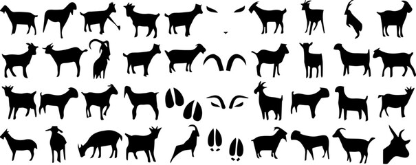 Collection of goat silhouettes in different poses and activities © Mahima