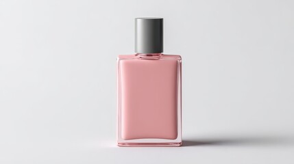 Elegant pink fragrance bottle showcased on white studio background with soft lighting