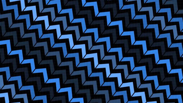 Diagonal zigzag pattern over dark grid background, geometric abstract tech design animation