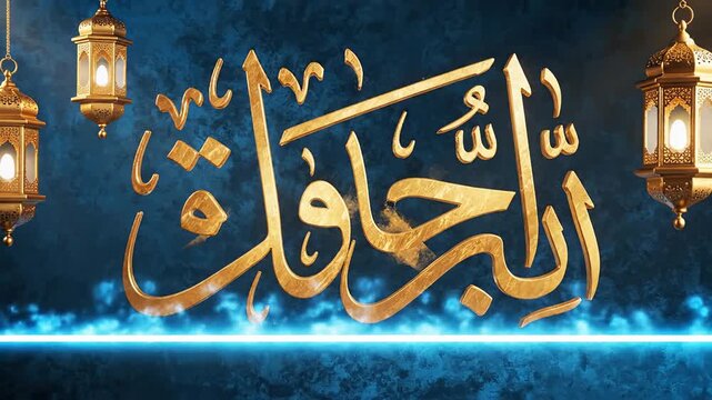 Golden Arabic Calligraphy for Al Jama'ah illuminated by ornate lanterns, symbolizing unity