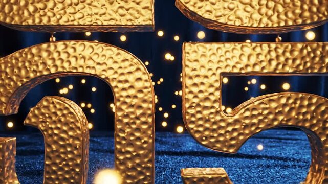 Golden Khmer Numbers ច and ᝴ (35) with Festive Lanterns and Bokeh Lights on Dark Background
