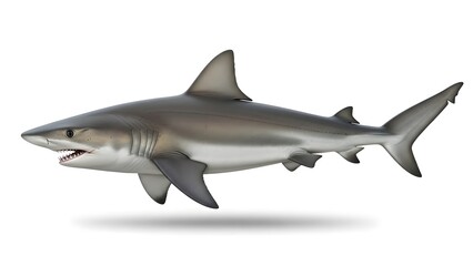 Obraz premium Bull shark swimming side view isolated on white background, realistic 3D illustration. 