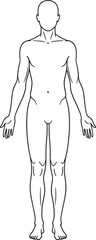 Black and white outline of a full body human figure with arms outstretched also transparent background