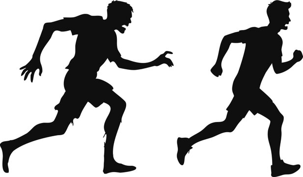 Man Running from Zombie Silhouette