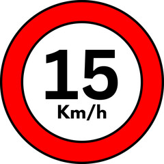 15 km/h Speed Limit Road Sign, Red Circle Traffic Symbol Vector
