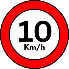 10 km/h Speed Limit Road Sign, Red Circle Traffic Symbol Vector