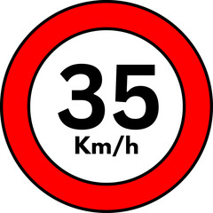 35 km/h Speed Limit Road Sign, Red Circle Traffic Symbol Vector