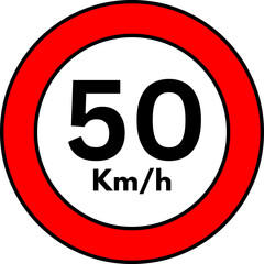 50 km/h Speed Limit Road Sign, Red Circle Traffic Symbol Vector