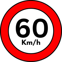 60 km/h Speed Limit Road Sign, Red Circle Traffic Symbol Vector