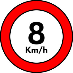 8 km/h Speed Limit Road Sign, Red Circle Traffic Symbol Vector