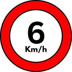6 km/h Speed Limit Road Sign, Red Circle Traffic Symbol Vector